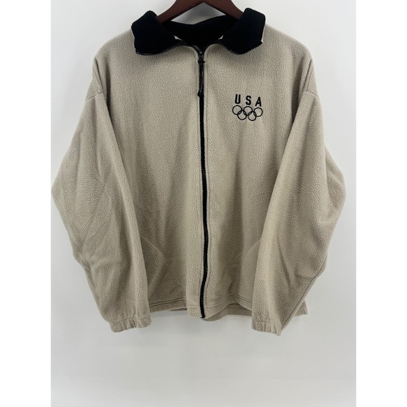 Team Usa Other - Vintage Team USA Olympics Fleece Jacket Tan Full Zip Mens Large